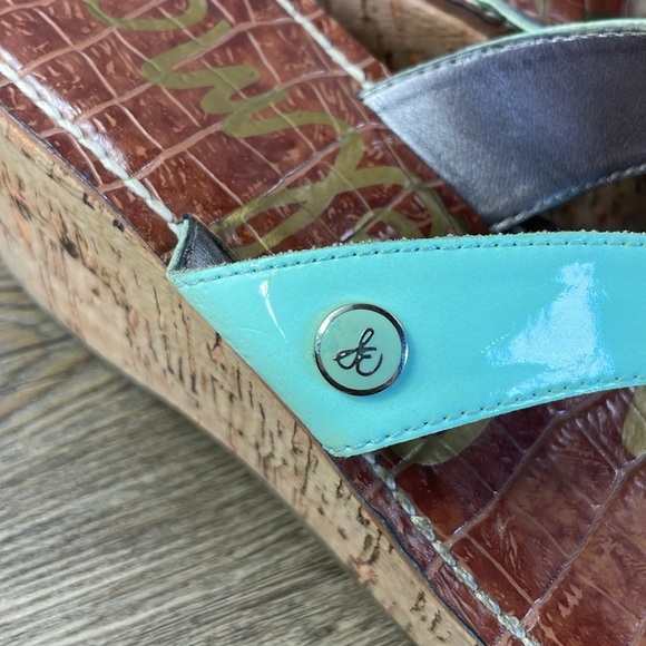 Sam Edelman Women’s Romy Cork Wedge Sandal, Teal and brown, size 7 - Picture 3 of 11